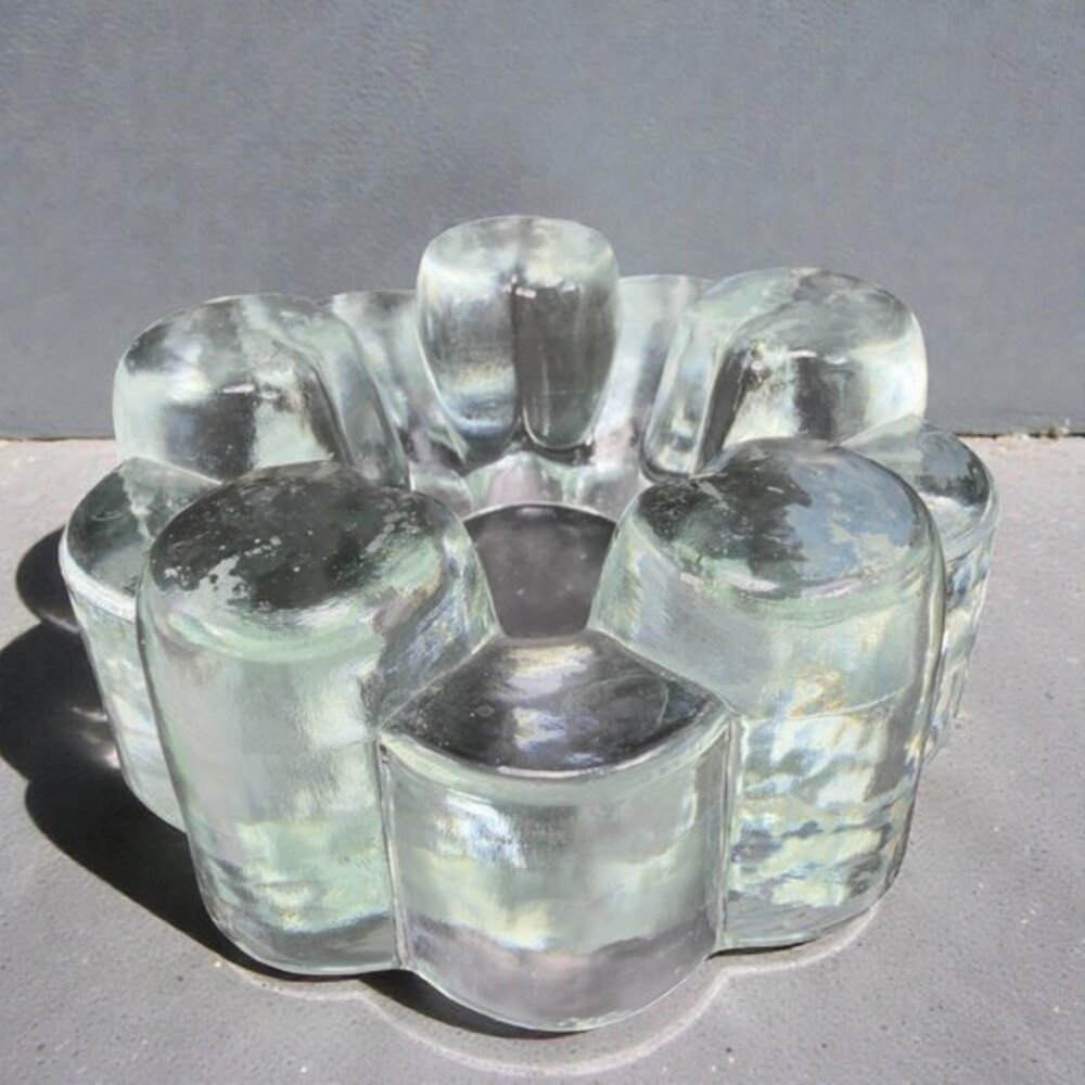 Glas Kunstvoll Gestaltet Heart Design Clear Candle Holder Votive Heavy Germany